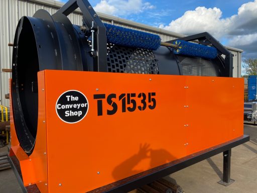 Trommel screener soil screener made by the conveyor shop , bespoke steel Application services UKCA